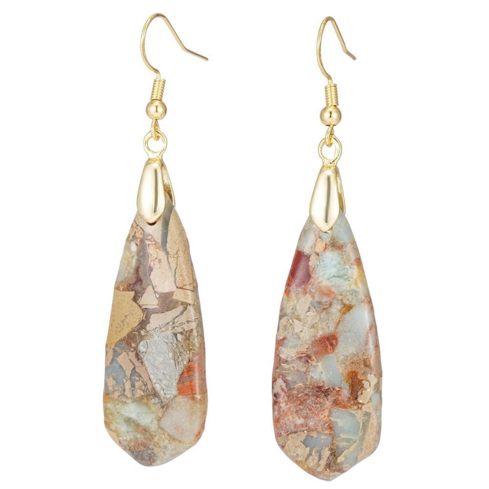 18K Yellow Gold with Natural Agalmatolite Stone French WireāDrop Hook Earrings